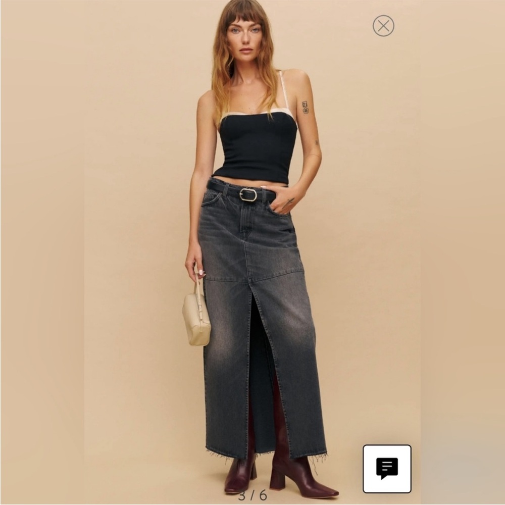 NWT REFORMATION TAZZ MAXI DENIM SKIRT Slit Front Black Denim size 30